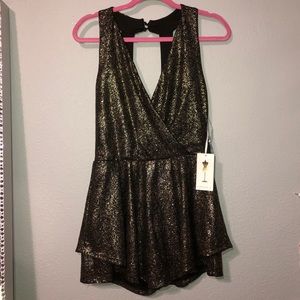 Shimmery Black & Gold Romper, Never Worn Before!!